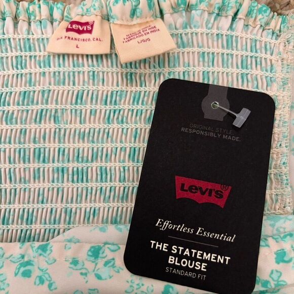 Levi’s The Statement Puff Sleeve Square Neck Cropped Blouse - Picture 7 of 9